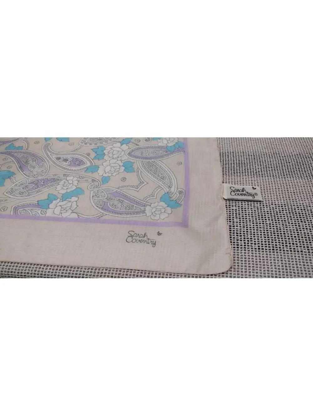 Vintage SARAH CONVENTRY Beige Lilac Lavender Scarf Tan 31 x 31 inches Large Wide